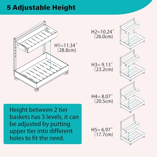 Under Sink Organizer, Bathroom Counter Organizer, 2 Packs 2-Tier Metal, Under Cabinet Storage, Makeup Storage, Adjustable Height & Slide-Out Drawer for Kitchen Bathroom, White