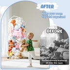 NomNest Stuffed Animal Storage Zoo, Large Carbon Steel Plushies Organizer, Heavy Duty Metal Teddy Bear Toy Holder with Wheels for Kids' Bedroom & Playroom & Nursery (Wheeled, White) - color: Wheeled, White