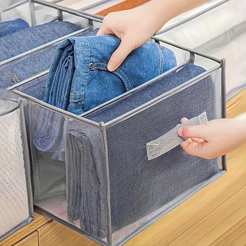Large Size Wardrobe Clothes Organizers, 7-Compartment Foldable Drawer Organizers with Handles, 14.17 x 9.84 x 7.87 Inches, for Pants, Sweaters, Jeans