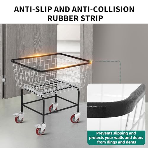 Extra-Large Rolling Laundry Cart with Wheels Holds 4 Washer Loads, Wire Laundry Basket, Heavy-Duty Steel Storage Basket with Galvanized Finish, for Commercial or Home Laundry - size: 4 Washer Loads
