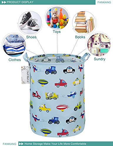 FANKANG Storage Basket, Nursery Hamper Canvas Laundry Basket Foldable with Waterproof PE Coating Large Storage Baskets for Kids Boys and Girls, Office, Bedroom, Clothes,Toys（Car） - color: Car