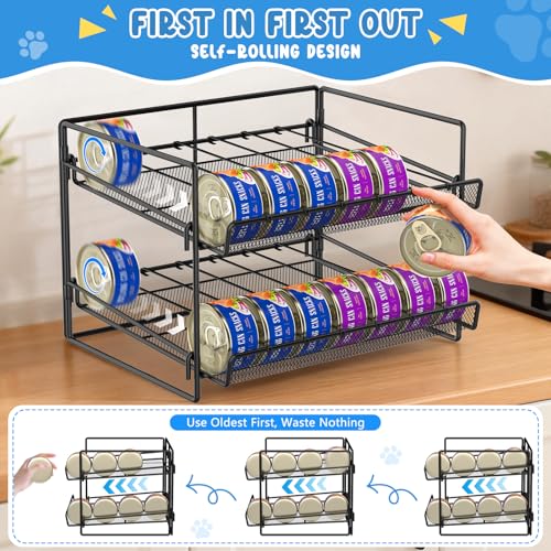 Cat Food Can Organizer, Can Organizer for Pantry, 2-Tier Metal Cat Food Storage Container Holds 56 (3.5oz) Cans，Adjustable Canned Food Organizer and Storage for Counter Kitchen Cabinet (Black, 2 Tier) - size: 2 Tier
