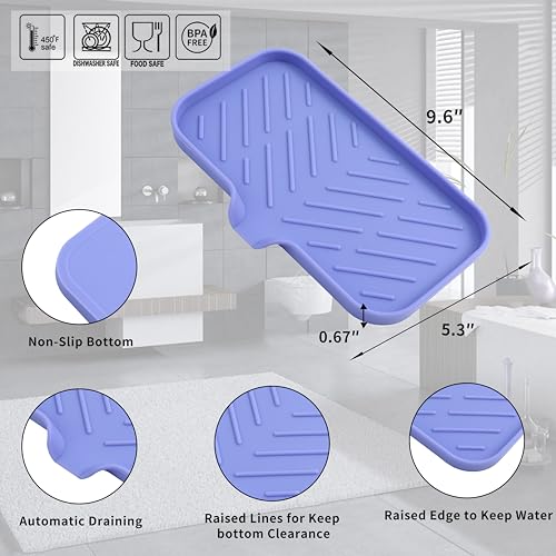 MicoYang Silicone Bathroom Soap Dishes with Drain Spout-Bathroom and Kitchen Sink Organizer,Sponge Holder,Dish Soap Tray,Perfect for Dispenser,Scrubber,Bottle on Sink or Counter-Light Purple 9.6"×5.3" - color: Light Purple, size: M(9.6"×5.3")