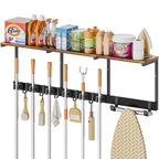 Broom Holder Wall Mount with Cleaning Supplies Organizer, Laundry Room Organization and Storage Shelves with Ironing Board Holder, Mop Hanger Broom Rack with Hooks, Home Improvement Garage Organizer - size: Extra Large