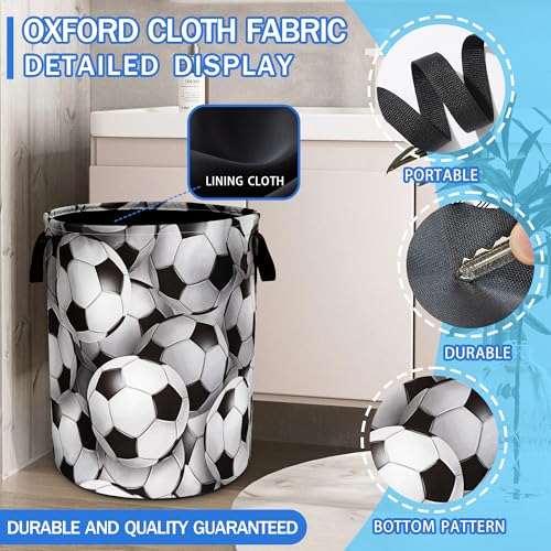 Soccer Ball Laundry Basket Oxford Cloth Funny Ball Laundry Hamper With Handle Foldable Portable Clothes Storage Basket 18.9 X 16.5 In Storage Bag For Laundry Room/Bathroom/Bedroom/Dormitories - color: Soccer Ball