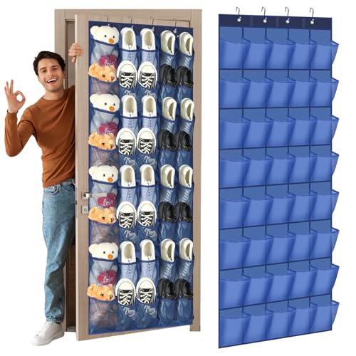 Windyun 40 Large Over the Door Hanging Shoe Organizer Navy Blue Mesh Pockets Shoe Rack for Closet Behind Door Hanger Storage Holder Nonslip for Cruise Essentials, Dorm Room Storage, Utility Room - color: Navy Blue