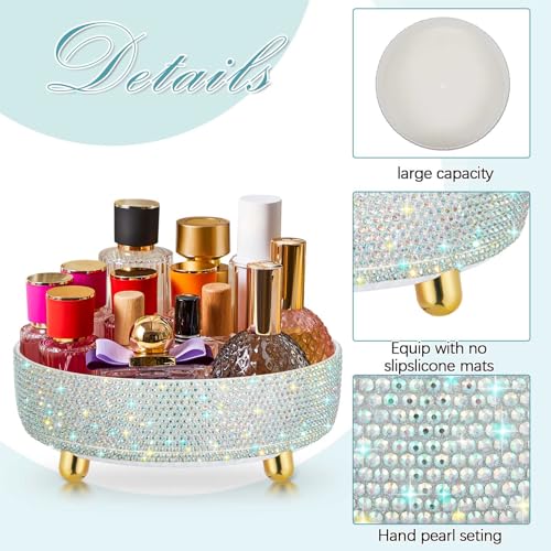 Honeydak White Bling Perfume Makeup Organizer Bling Mother's Day Nurses Day Gifts for Women Bathroom Organizers and Storage 360 Rotating Makeup Organizer for Countertop(Resin Stone) - size: Rhinestone