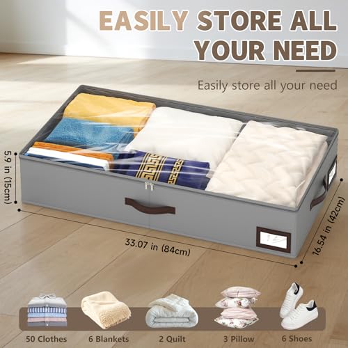 OIAHOMY 2 Pack Under Bed Storage with 4 Compression Bags, Underbed Organizers for Bedroom & Closet, Fits Beds Higher than 5.9", Space-Saving for Seasonal Clothes, Blankets & Shoes - Grey - color: Grey, size: 33.07" x 16.54" x 5.9"