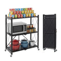 3 Tier Foldable Storage Shelves with Wheels, Metal Collapsible Organization Storage Rack, No Assembly Folding Bookshelf, Rolling Storage Rack for Kitchen, Bedroom, Pantry, Garage, Display, Black - size: 3-Tier