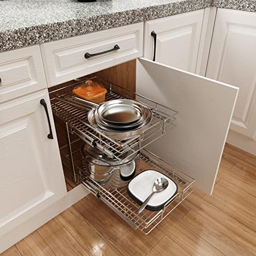 ROOMTEC Individual Pull Out Cabinet Organizer (11" W x 18" D), 2 Tier Spice Rack Organizer for Cabinet, Slide Out Drawer Pantry Shelf Organization and Storage for Kitchen Bathroom - color: 2 Tier, size: 11"W x 18"D