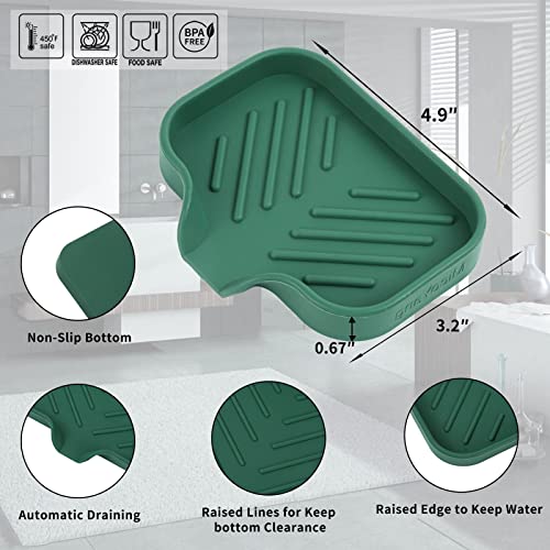 MicoYang Silicone Bathroom Soap Dishes with Drain Spout-Bathroom and Kitchen Sink Organizer,Sponge Holder,Dish Soap Tray,Perfect for Dispenser,Scrubber,Bottle,Cup on Sink or Counter-Green 4.9"×3.2" - color: Green, size: S(4.9"×3.2")