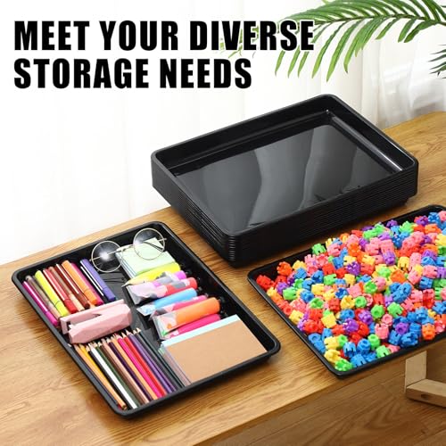 Hoteam 10 Pcs Flat Storage Organizer Tray Bin Paper Tray for Classroom Plastic Stackable File Organizer for School Office Teacher Book Organization(Black,16.14 x 11.81 x 1.38 Inch) - color: Black, size: 16.14 x 11.81 x 1.38 Inch