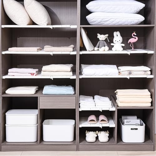 Expandable Closet Shelves Organizers, Heavy Duty Adjustable Wardrobe Tension Shelf Rod DIY Cabinet Holders Storage Rack Divider Separator for Kitchen Bathroom Bedroom Garage - color: Width 42cm, size: Length 71-92cm