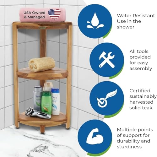 EcoDecors 3-Tier Shelf Waterproof Teak Wood Shower Shelf for Inside Shower Provides Storage, and Organization for Bathroom Accessories - size: 3 tier - Compact