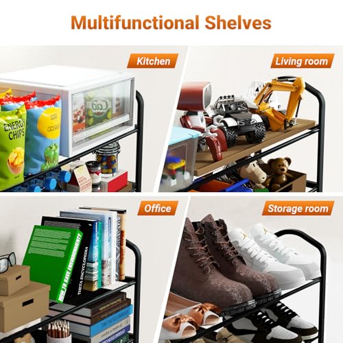 YSSOA 4-Tier Stackable Shoe Rack, 12-Pairs Sturdy Shoe Shelf Storage, Black Shoe Tower for Bedroom, Entryway, Hallway, and Closet - size: 24 x 08 x 24, 4-Shelf