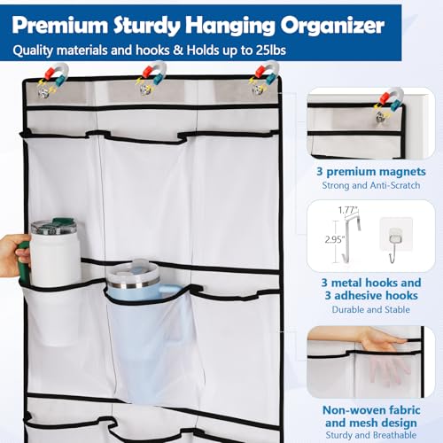 Over The Door Cruise Ship Organizer - Cruise Ship Magnetic Door Organizer with 15 Size-Graded Pockets, Hanging Magnetic Cruise Storage Shoe Rack for Cabin, 2025 Cruise Essential, 9 Hooks(White) - color: white