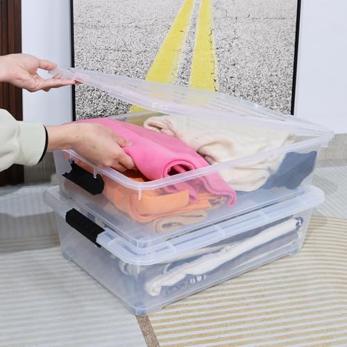 25 Quart Plastic Under Bed Storage Boxes, Wheeled UnderBed Storage Container, 3 Pack, Clear - size: 25 Quart