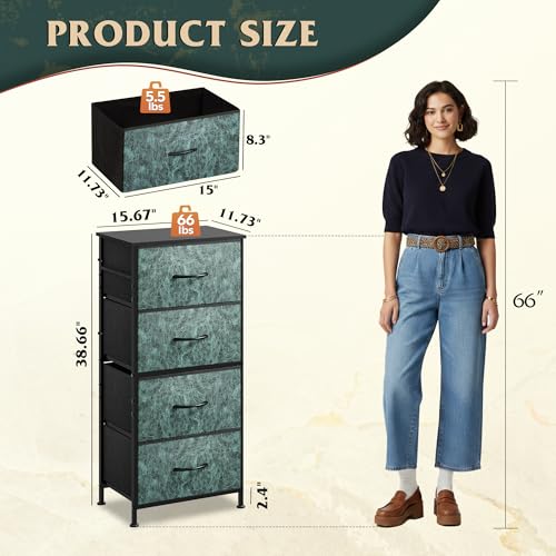 WLIVE Dresser with 4 Drawers, Storage Tower, Organizer Unit, Fabric Dresser for Bedroom, Hallway, Entryway, Closets, Sturdy Steel Frame, Wood Top, Easy Pull Handle, Vintage Green - color: Turquoise