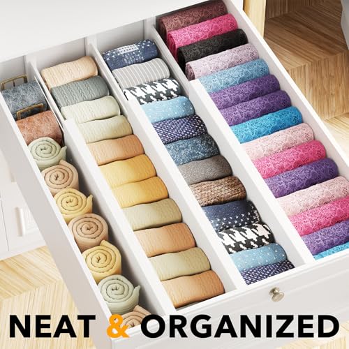 SpaceAid Bamboo Dresser Drawer Dividers 6 Pack, 4.65“ High Adjustable 17“-22” Drawer Organizers, Expandable Organization for Clothing, Clothes, Dressers, White - color: WHITE, size: 4.65''H, 17''-22''L