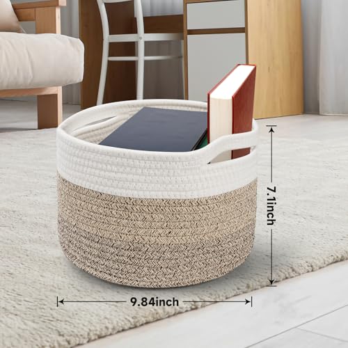 Small Rope Baskets for Storage, Baskets for Gifts Empty, Cute Round Woven Basket, Decorative Shelf Baskets 9.82×9.82×7.1", Cotton Toy Storage Bins for Organizer 3 Packs Mixed Brown - color: Mixed Brown-3PCS
