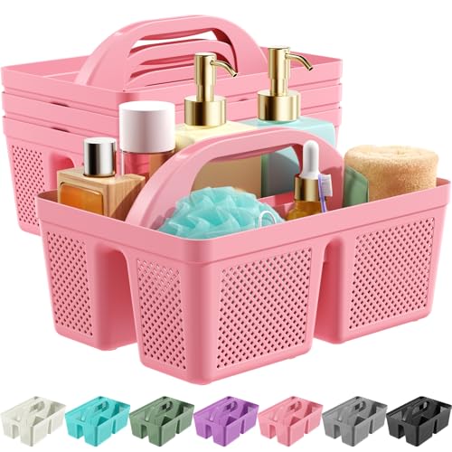 4 Pack Portable Shower Caddy, Integrated Handle, Reinforced Plastic, Organizer Storage Bathroom Supplies and Beauty Products, Cleaning Supplies, Shower Basket for Home, Dorm, Shelf and Cabinet - color: Pink