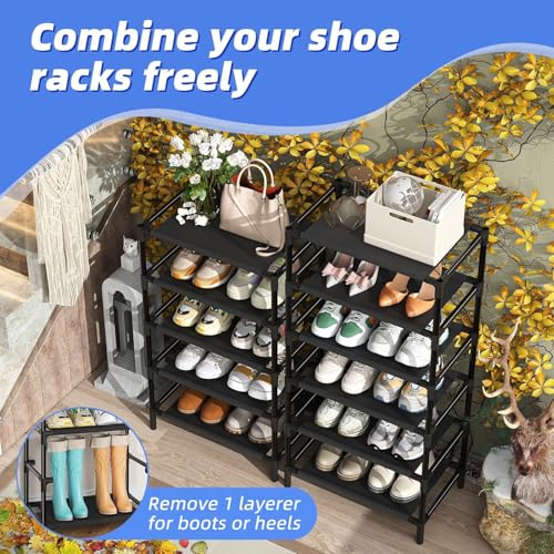 Simple Trending Narrow Shoe Rack with Cover, 10 Tier Shoe Organizer Storage, Tall Free Standing Shoe Cabinet Holds 20 Pairs for Closet, Black - size: 10 Tiers Narrow with Cover, Black