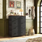 WLIVE Tall Fabric Dresser with 8 Drawers, Storage Tower with Fabric Bins, Double Dressers, Chest of Drawers for Closet, Bedroom, Living Room, Hallway, Dorm, Black and Rustic Brown - color: Black and Rustic Brown, style: General