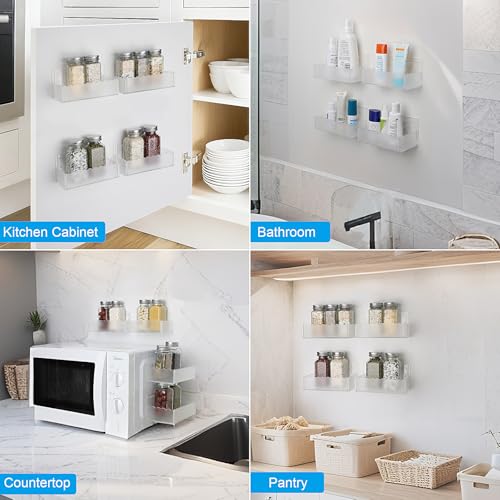 12 inch Spice Rack Wall Mounted,4 Pack Spice Organizer Shelf for Stove Cabinet Pantry Door, Adhesive or Screw Hanging Wall Spice Shelf Storage Holder in Kitchen and RV - Frost Color - color: Frost, size: 12"
