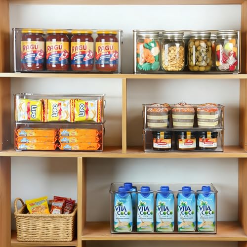 Hudgan 8 Pack Pantry Organizer and Storage, 2 Extra Large Stackable Freezer Organizer Bin, 3 Large Clear Storage Bin and 3 Medium Plastic Container for Home Edit, Kitchen Cabinet, Bathroom Shelf - size: 2XL+3L+3M
