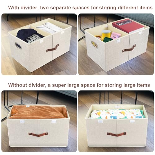 TYEERS Extra Large Collapsible Storage Bins with Lids and Compartments, Washable, Fabric Storage Boxes, 21.7x13x11.8 inches, 1 Pack, Beige - color: Beige, size: 1-Pack 21.7x13x11.8 in