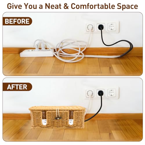 Cable Management Box - 2 Pack Cord Hider Organizer Boxs - Small & Medium Szie Power Cover Cord Box, Handwoven Rattan Cable Organizer for TV Computer USB Hub Power Strips & Cords