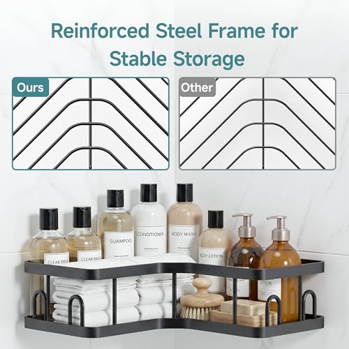 Veken Corner Shower Caddy 6-Pack, Advanced Rustproof Design, No Drilling Adhesive Shelves, Rack with Soap Holder, Large Capacity Bathroom Organizers and Storage, Wall-Mounted Kitchen&Home Decor,Black - color: Black, size: 6-Piece Set(3 Large+3 Small)