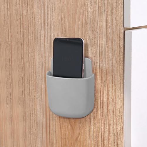 Remote Control Holder, Wall Mount Pen Holder Hole-Free Self Adhesive Phone Charging Organizer Pencil Storage Containers for Home Office School Supply Orgaizer(Grey) - color: Grey