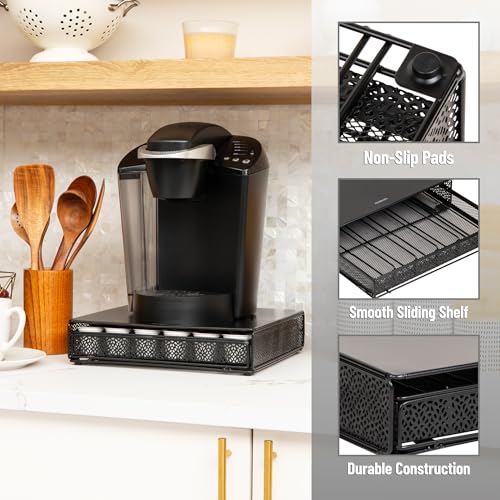 Mind Reader Single Serve Coffee Pod Drawer, 36 Pod Capacity, Countertop Organizer, Removable Dividers, Metal, Black - style: Square 36 Capacity