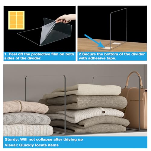 OKPOW Shelf Dividers Closet Organizer - 7.5" Tall X 11.8" Deep Acrylic Clear Sturdy Separate for Clothes Purse - Adjustable Space Saver Easy Install for Home Organization Enthusiasts 12 Pack - color: 12 Pack, size: Standard Tall 7.5'' x Deep 11.8"