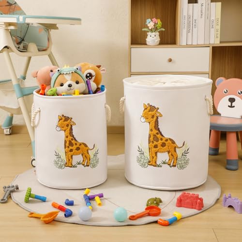 Kids Laundry Basket Baby Hamper for Nursery, Canvas Dirty Clothes Hampers with Drawstring Closure, Jungle Theme Baby Basket, Animal Baskets for Toys Laundry Hamper, Safari Nursery Decor, Giraffe - color: Yellow Giraffe