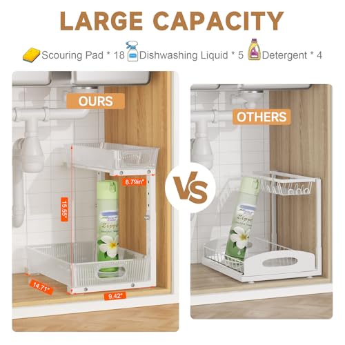 ETOYA 2 Pack Under Sink Organizer Kitchen, 2-Tier Pull Out Cabinet Organizer, L-Shaped Adjustable Height, Acrylic Under Sink Storage Shelf for Kitchen, Bathroom Vanity & Utility Closet - color: white