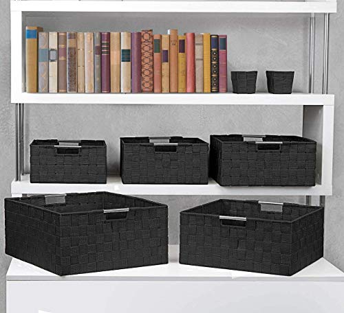 Sorbus Storage Baskets for Organizing (Set of 7), Mesh Hand-Woven Design, Linen Closet Organizers and Storage, Organizer Storage Baskets for Shelves, Variety Pack Organizers and Storage (Black) - color: 7 Piece - Black