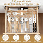 Expandable Silverware Organizers for Kitchen Drawer, Clear Utensil Drawer Organizer Tray, Adjustable Cutlery Flatware Holder for Spoon Fork Knife, Plastic Spatula Tools Gadgets Storage Divider