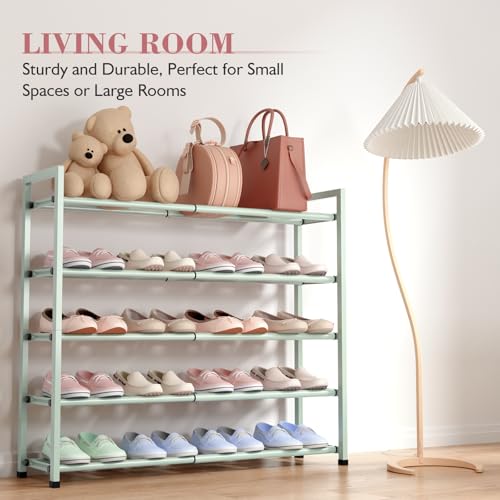 Bumusty 5-Tier Expandable Shoe Rack for Closet, 18“-33” Adjustable Shoe Rack for Small Space, Small Shoe Organizer for Front Door, Sturdy Metal,Green - color: Green, size: 5-Tier
