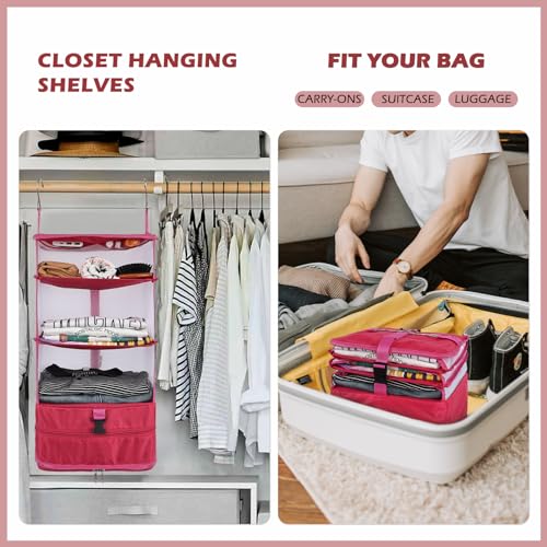 Surblue Hanging 3-Shelf Closet Organizer Pocket Collapsible Washable Oxford Fabric with 2 Hooks (L 11.41 * 11.41 * 19.68in, Rose) - color: Rose, size: L 11.41*11.41*19.68in