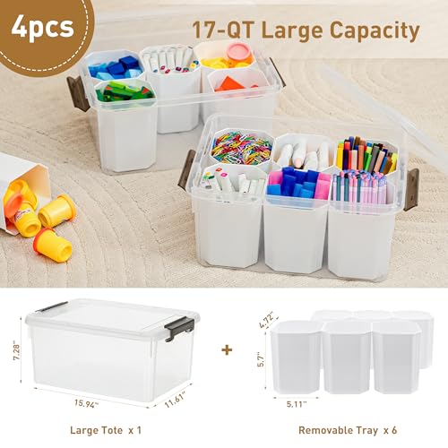 Citylife 17 QT Plastic Storage Bins Clear Storage Box with Lids Multipurpose Stackable Storage Containers for Organizing Tool, Craft, Crayon, 4 Packs - size: 4 Pack-17 QT