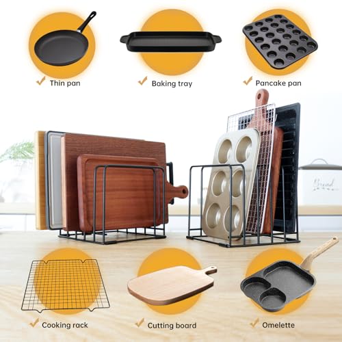 2-Pack 5-Tier Cutting Board Holder, Kitchen Cabinet Organizer Holder, Space-Saving Kitchen Storage for Cutting Boards, Bakeware, Trays,Thin Pans and Cookbooks, Baking Sheets Organizer - color: Black-2 Pack
