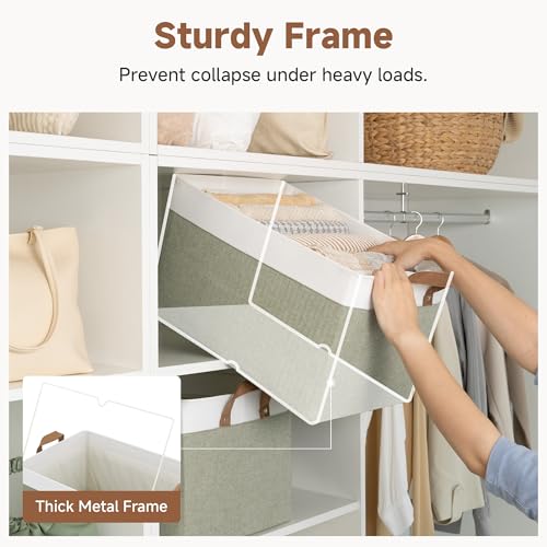 StorageWorks Storage Bins, Fabric Storage Bins for Shelves, Extra Large Storage Baskets with Metal Frame, Closet Baskets and Bins with Handles, Jumbo, Green and White, 2-Pack - color: Green and White, size: 19" L x 13 ¼" W x 11" H