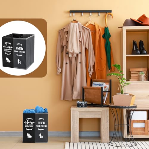 Shoe Cover Box Dispenser Foldable Storage Bin Holder with Used Shoe Covers and Welcome Please or Remove Sign for Open House Supplies (Black, Gray) - color: Black, Gray