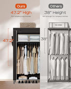 CASAMAYA Portable Closet, 61.8 Inch Large Capacity Wardrobe Closet with Cover, Clothes Storage Organizer with Shelves and 2 Hanging Rods, Easy to Assembly, Black PCT222B01 - size: 61.8"L x 17.7"W x 70.9"H