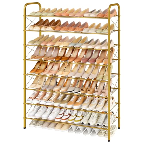 Hoctieon 8 Tier Shoe Rack for Closet, Durable Mesh Style Shoe Rack, Entryway Shoe Shelf, Shoe Storage Organizer for Hallway, Bedroom, Living Room, Wardrobe, Gold - color: Gold, size: 8 Tier