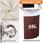 Bamboo Laundry Hamper Large 58L with Removable 2-Section Liner, Foldable Storage Basket with Lid and Handles for Bedroom, Laundry Room, Small Spaces – Brown - Triangle - color: Brown - Triangle