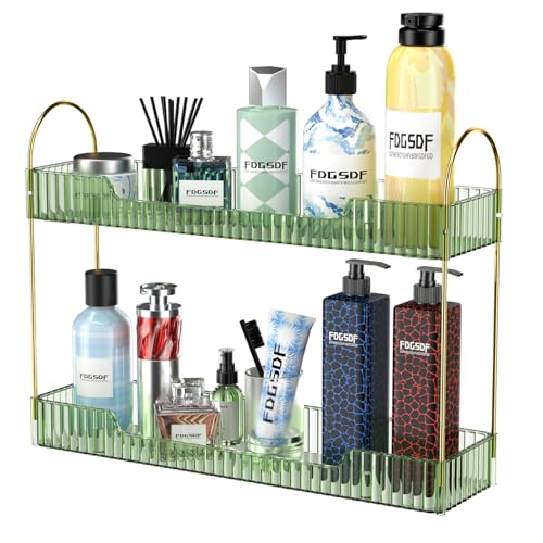 GTI Narrow Bathroom Organizers and Storage, 2 Tier Rectangle Makeup Counter Organizer, Perfume Cosmetics Skincare Vanity Organizers, Dresser Countertop Organizer for Women (Green) - color: Green