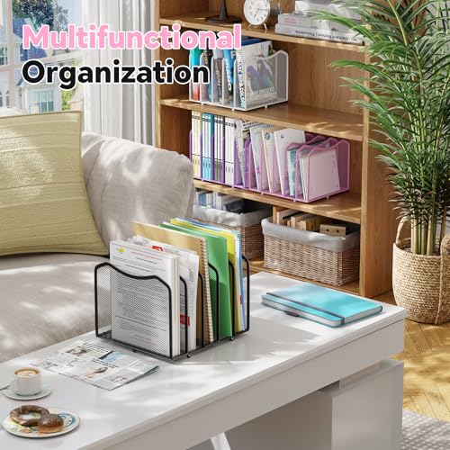 Simple Trending Mesh Desktop File Sorter Organizer, 5-Section Bookshelf for Desk Home Office, Pink - style: 5 Section Pink